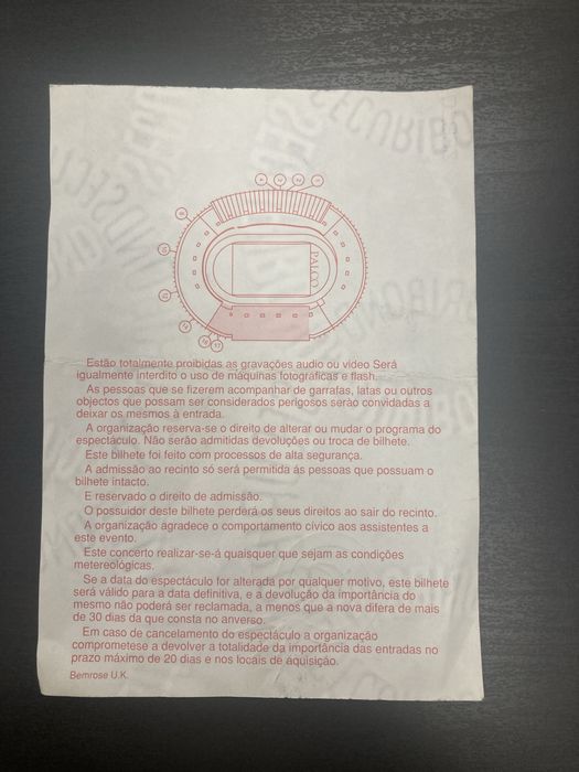 Bilhete Bruce Springsteen 1993 em Alvalade