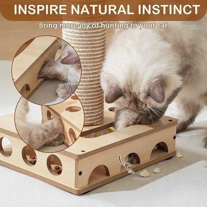 Zabawka interaktywna drewniana dla kota z 3 piłkami MEWOOFUN