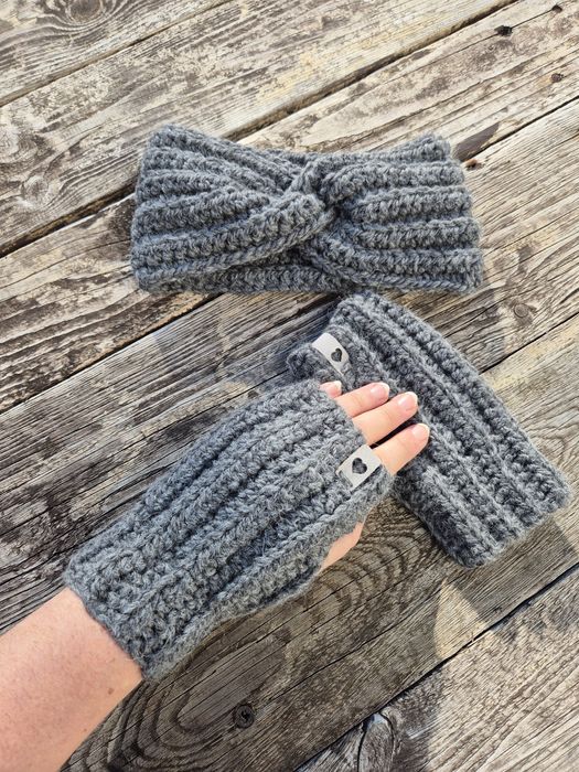 Czapka i mitenki handmade wełna