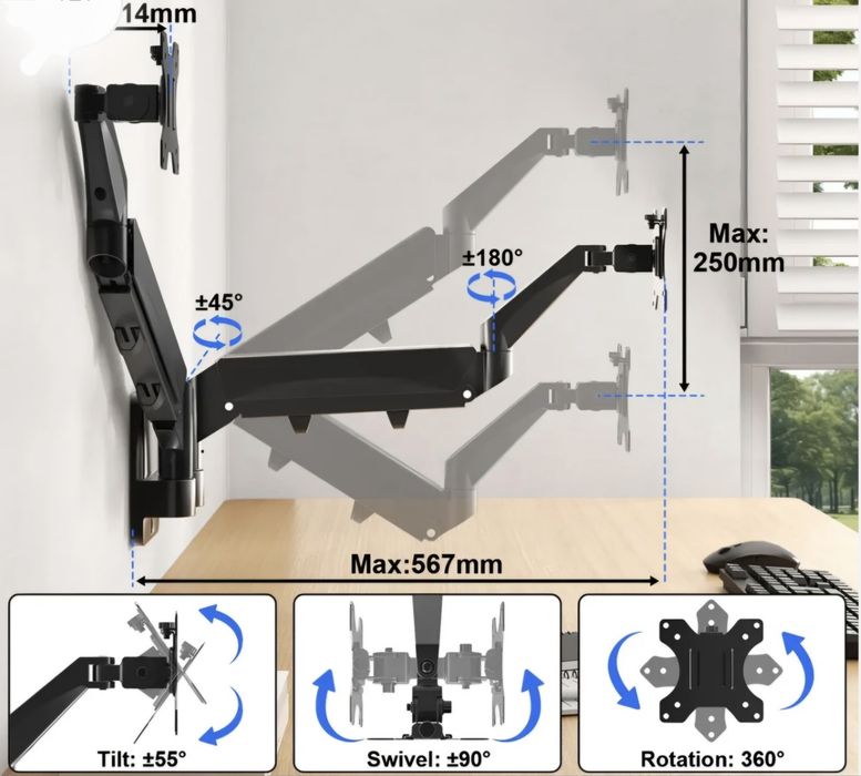 !! Uchwyt do 2 monitorów 17-32" Ścienny PREMIUM SLIM !!