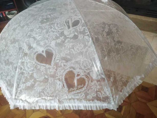 Biały, bezbarwny parasol nowy z metką na ślub, komunię