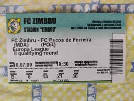Bilhete do Zimbru Paços de Ferreira liga Europa 2009 e 2010