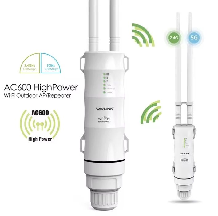 2.4/5G підсилювач WiFi до 300м, вуличний репітер, роутер WAVLINK AC600