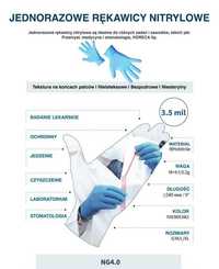 Rękawiczki nitrylowe bezpudrowe - medyczne, rozmiar M,L,XL FV