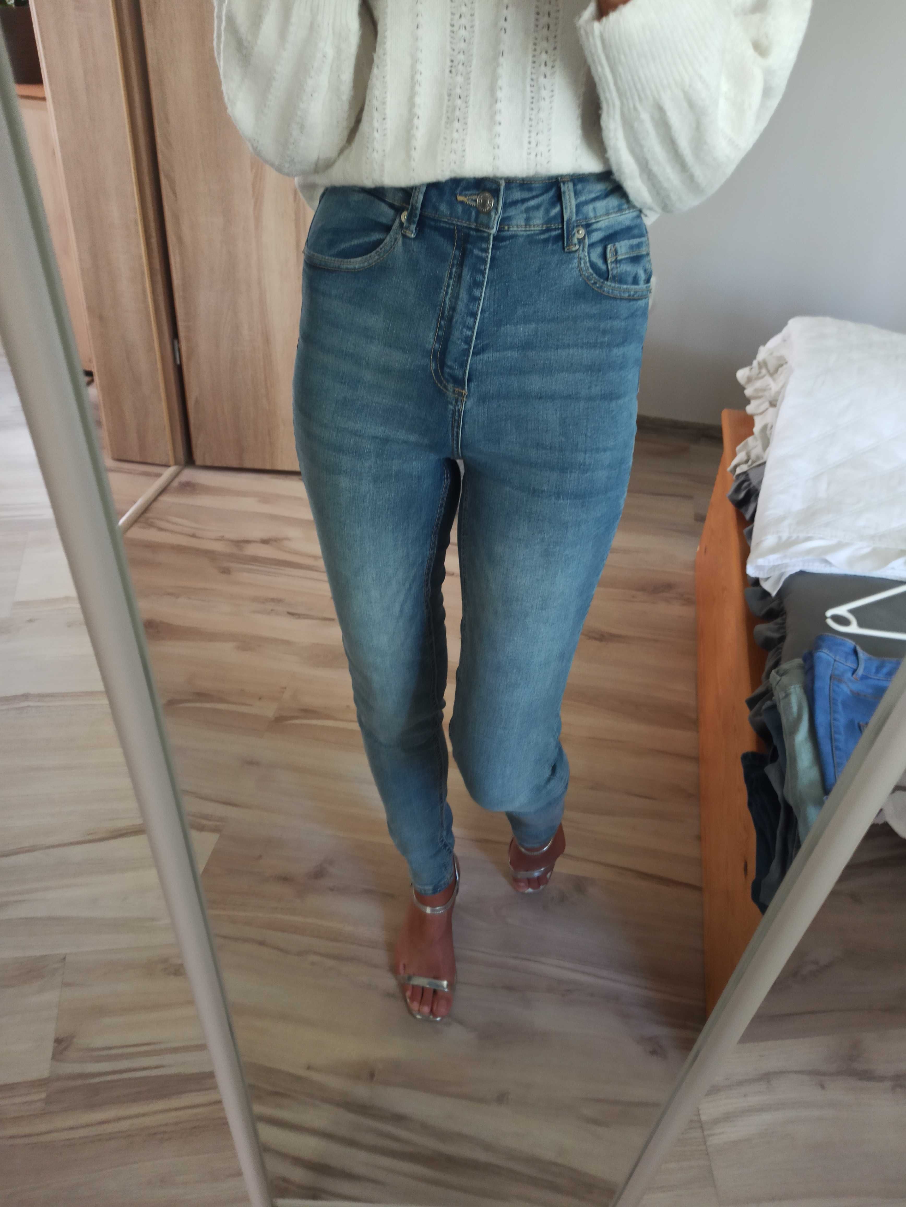 Jeansy wysoki stan rurki long dopasowane dżinsy damskie
