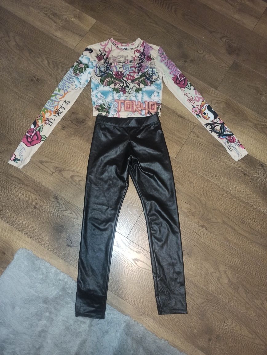 Bluzka Bershka r. Xs +legginsy Eko-skora 140cm(zestaw)