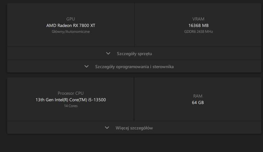 Komputer Stacjonarny  I5 13500 | RX7800xt NITRO+| 64GB RAM | NVME 1TB