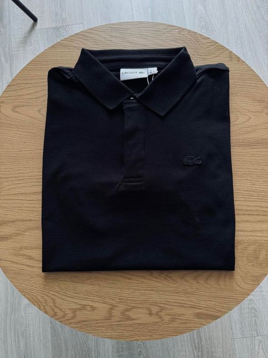 Поло чоловіче Lacoste футболка з коміром чорне/біле