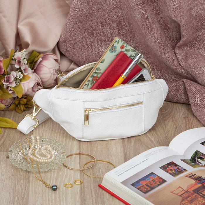 VERA PELLE nerka skórzana saszetka biodrówka V563 biała