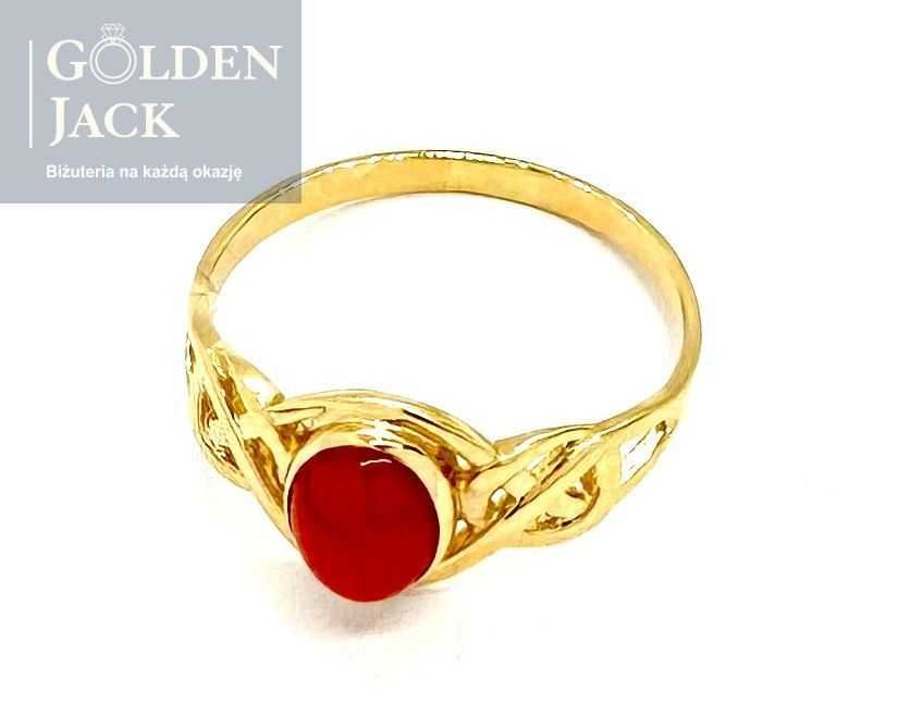 Złoty pierścionek przeplatany z Koralem złoto pr. 585 roz. 22 2,88 g