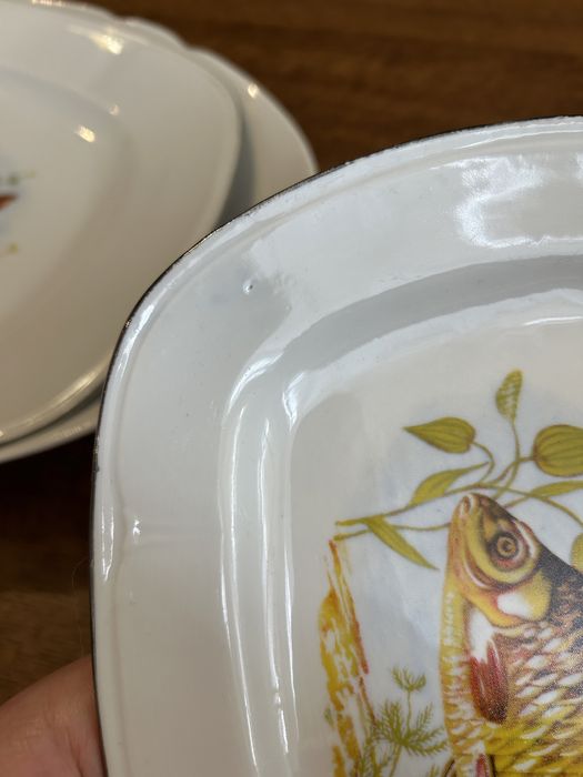 Zestaw półmisków 3 sztuki talerzy ceramika z motywem ryby