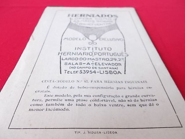 Antigo folheto Instituto Herniário Português. Lisboa. Muito raro