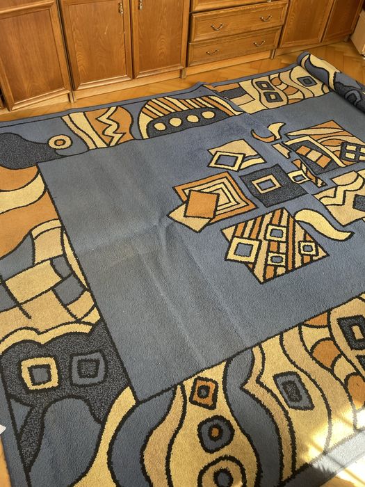 Dywan w stylu art deco 220x320 w odcieniach niebieski, błękit, żółty