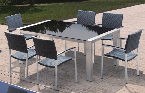 Meble ogrodowe stół wygodne krzesła nowe srebrne czarne