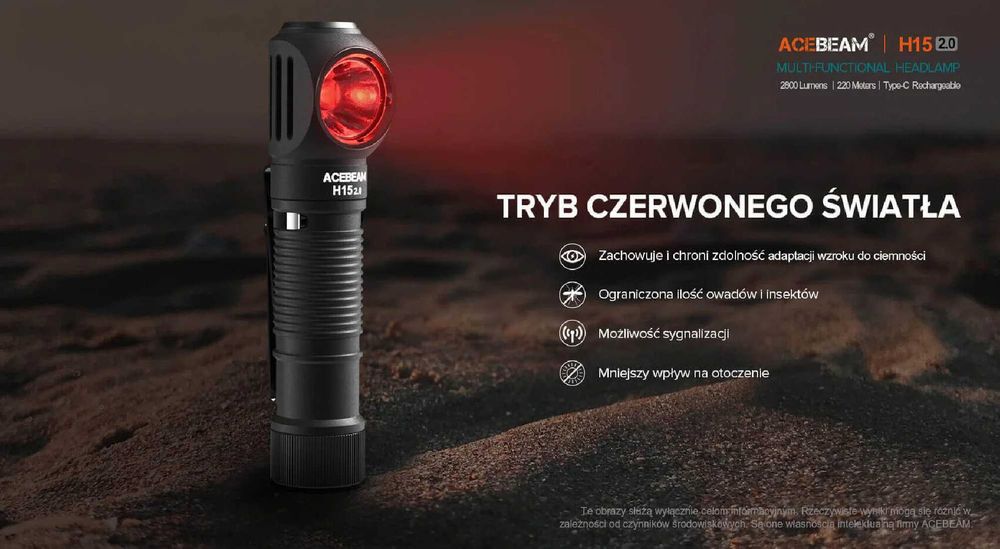 Latarka czołowa ACEBEAM H15 2.0 Światło Białe i Czerwone – 2800lm