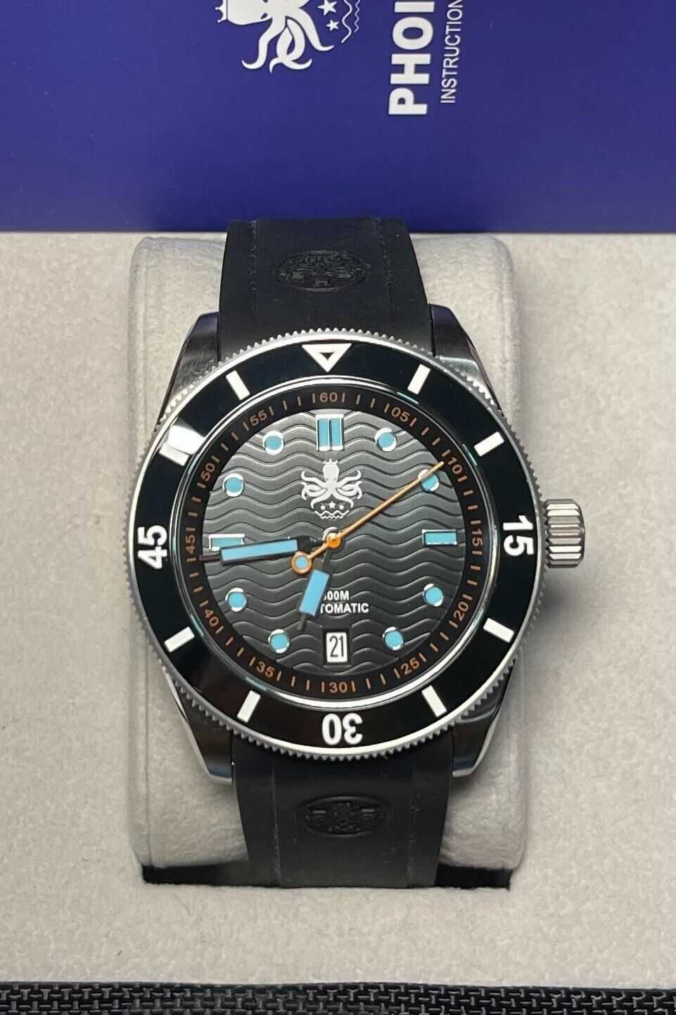Zegarek PHOIBOS  Wave Master Black WR 300m szafir diver nowy