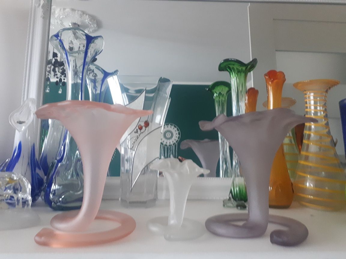 Zestaw wazonów lilie szkło artystyczne design Murano