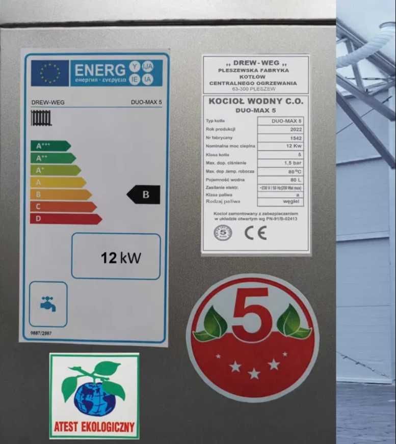 KOCIOŁ PIEC 12 kw drewno + węgiel, 4 kanały, DUŻY ZASYP, DOSTAWA 48H