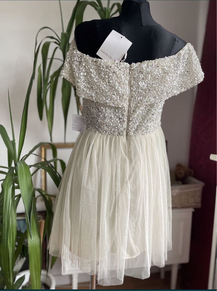 Maya deluxe cekinowa tiulowa sukienka mini hiszpanka L 40 42 xl asos