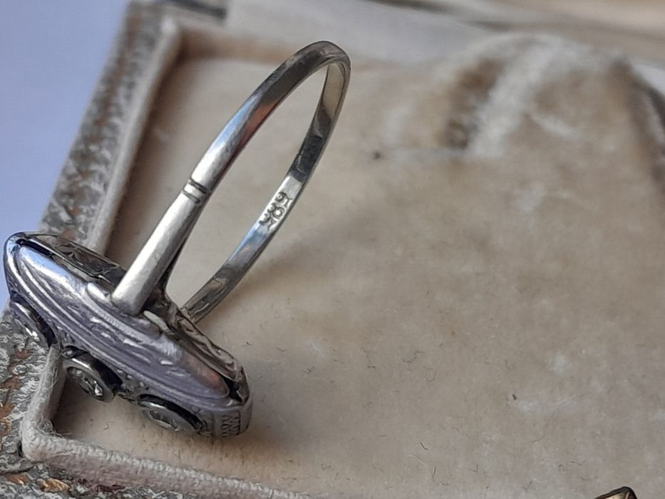 R.15 Pierścionek Art Deco Złoto 585 Diamienty 0.15ct Certyfikat