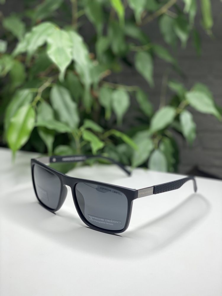 Солнцезащитные очки PORSCHE с поляризацией черные квадратные Порше Мат