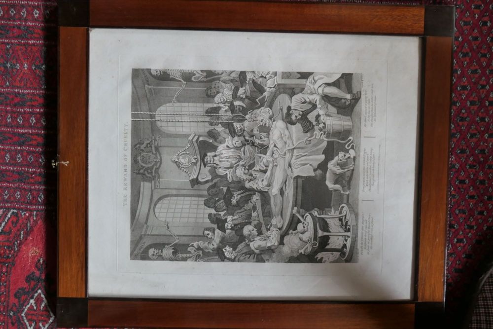 Conjunto de quatro ilustrações (1799) emolduradas de Hogarth.