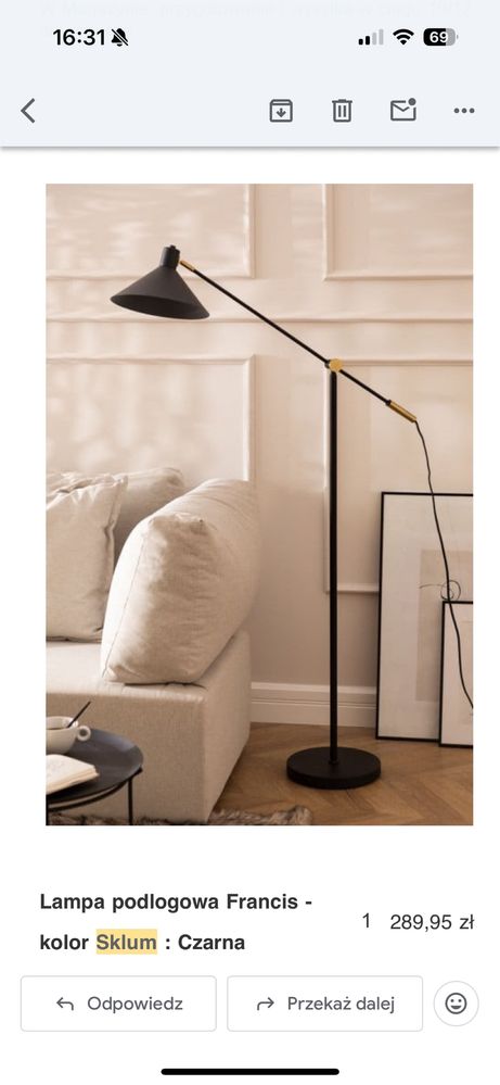 Lampa do salonu, pokoju, podłogowa Sklum