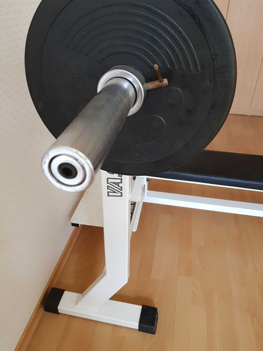 Скамейка для жима лёжа + штанга с дисками VASIL GYM