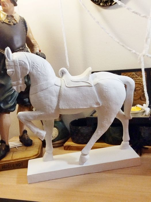 Estátueta vintage cavalo Branco Gesso decoração 35 cm x 35 cm