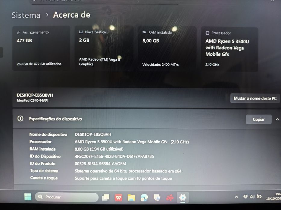 Lenovo Ideapad C340 Ryzen 5
SSD 477GB / Vega 8 -