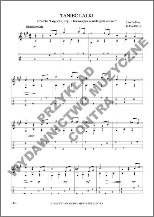 Łatwa Muzyka Baletowa na gitarę fingerpicking (nuty + tabulatury)