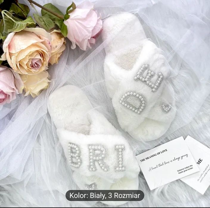 Kapcie ślubne bride panna młoda glamour futerko