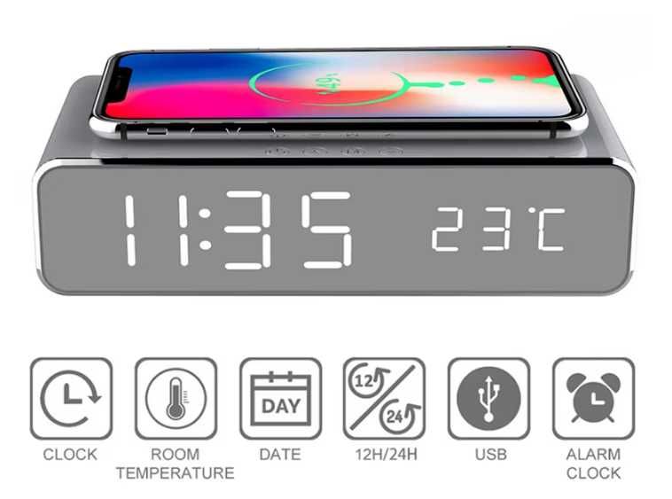Часы-будильник-беспроводное зарядное 5 в 1