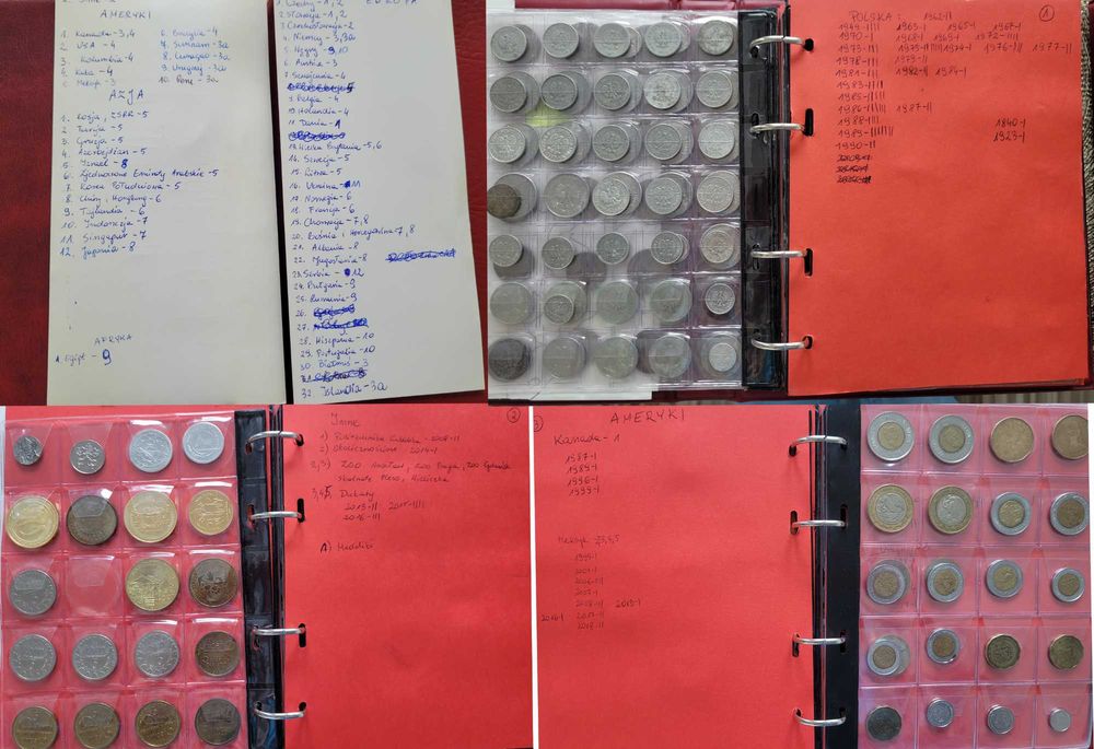 Monety Polska, Europa, Świat stare i nowe + Banknoty + 2 Klasery