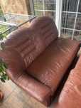Sofa skorzana narożnik dwie pufy