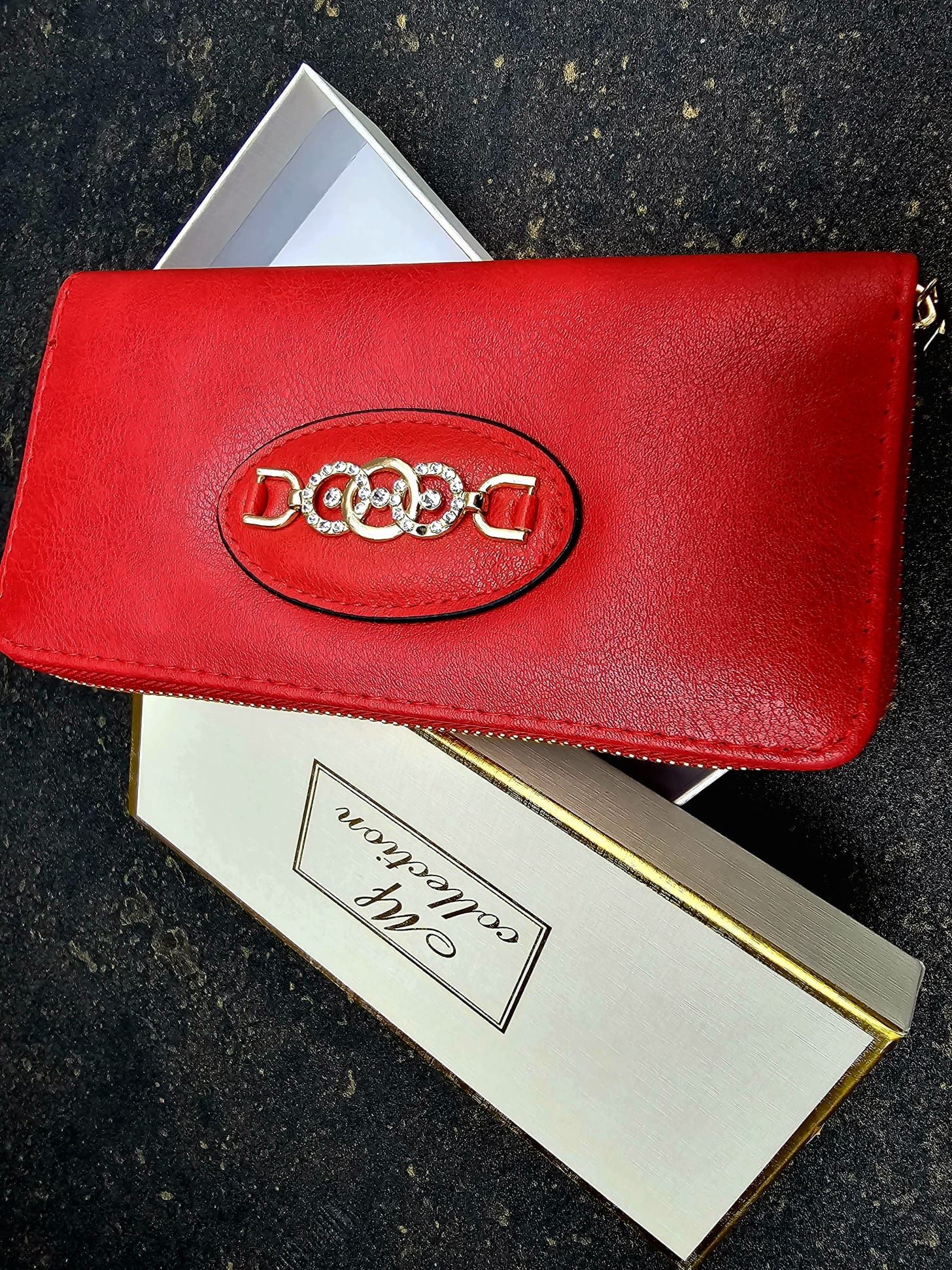 Mf Collection długi portfel damski w modnym czerwonym kolorze nowy