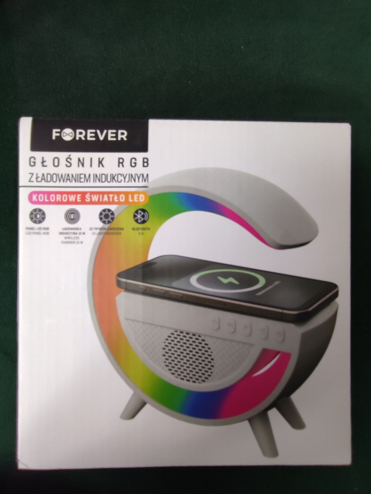 Głośnik RGB z ładowarką indukcyjną i kolorowym światłem  LED