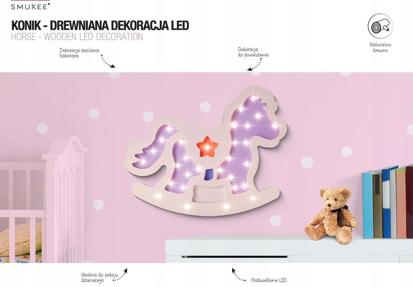 Konik na biegunach LED lampka ścienna