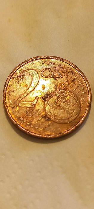 Moeda 2 centimos Portugal de 2002 com defeitos