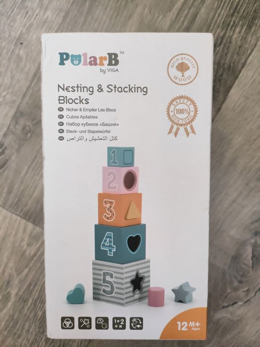 Дерев'яні кубики пірамідка Viga Toys PolarB Сортуємо та складаємо
