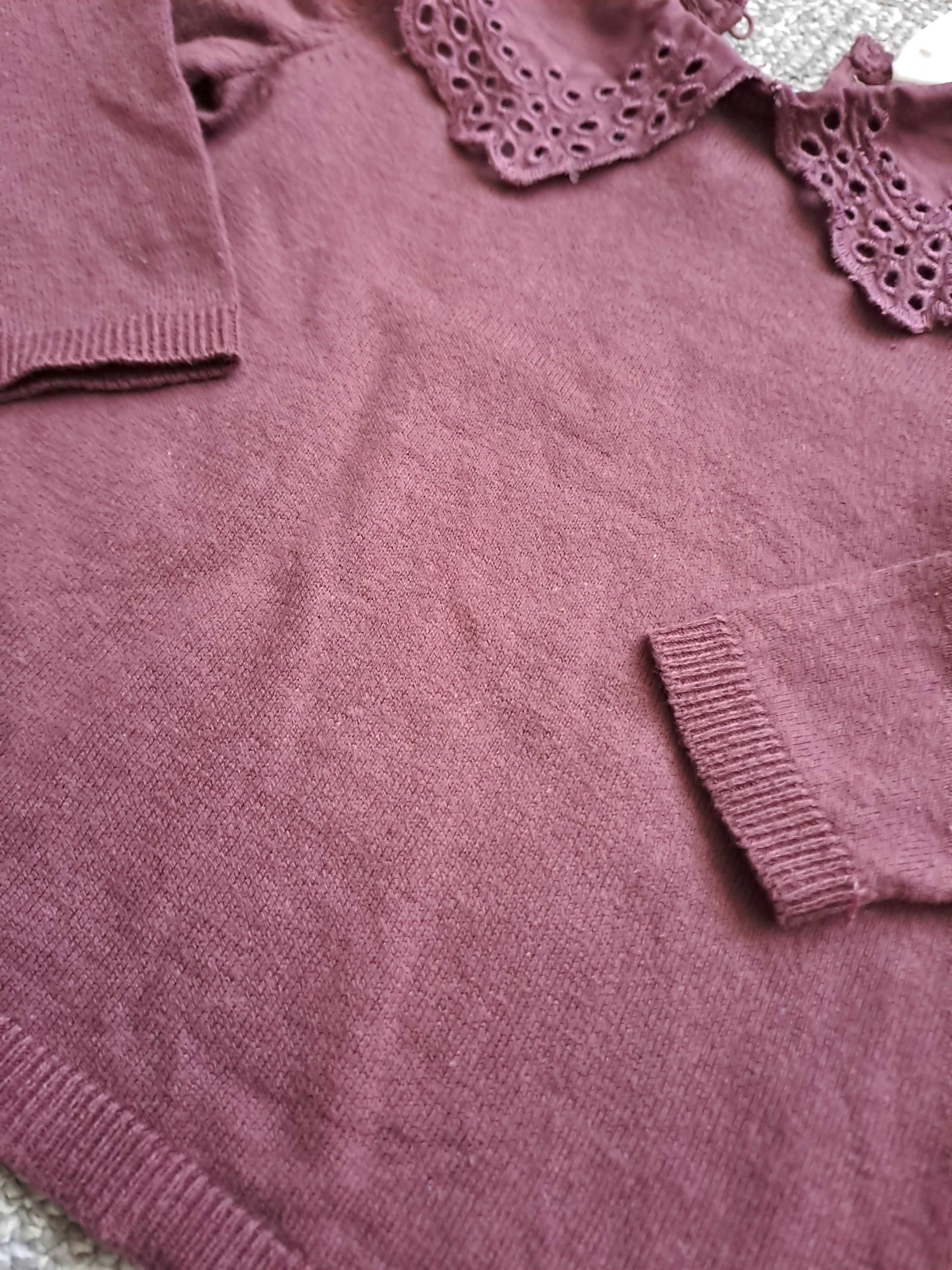 Sweterek H&M rozmiar 80 śliczny z kolnierzykiem sliwkowofioletowy