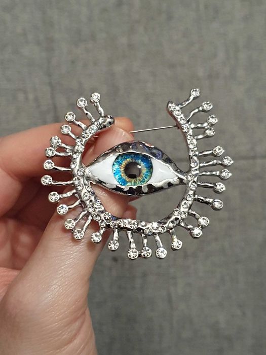 Broche pregadeira alfinete de peito surrealista olho colorido prateado