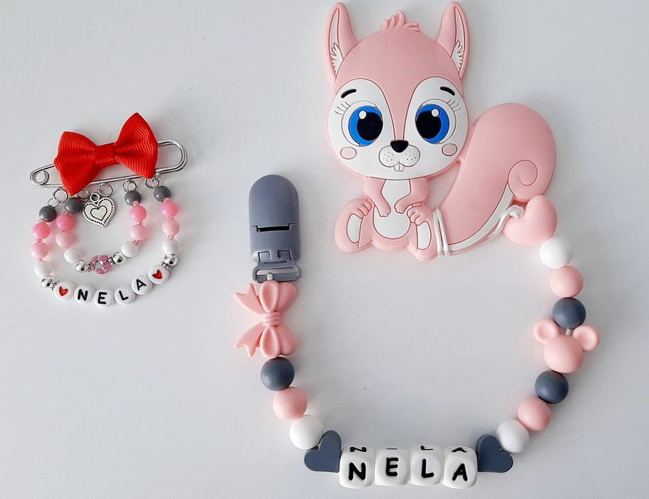 Zawieszka do smoczka gryzaczek i agrafka do wózeczka