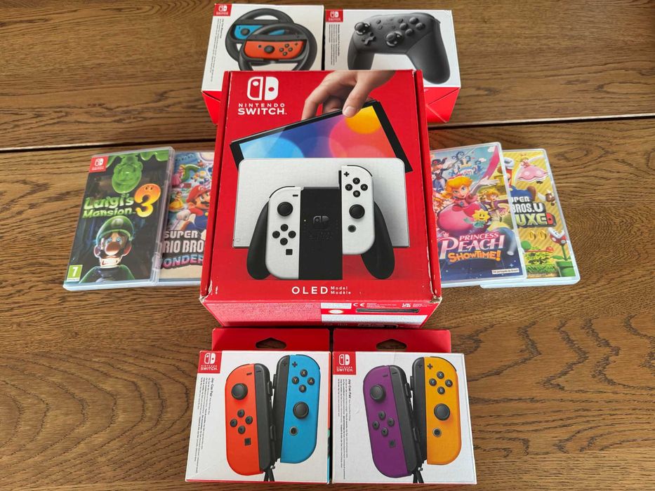 Nintendo Switch v1 OLED  +4 jogos + diversos acessórios