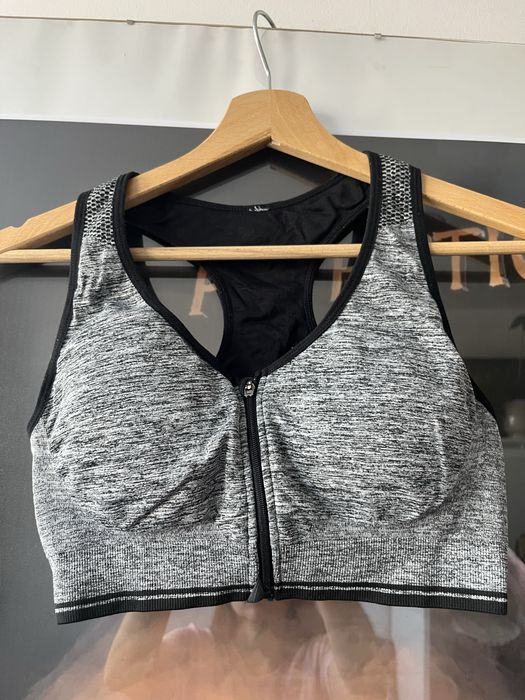 Stanik sportowy top New Yorker S/M szaro czarny rozpinany