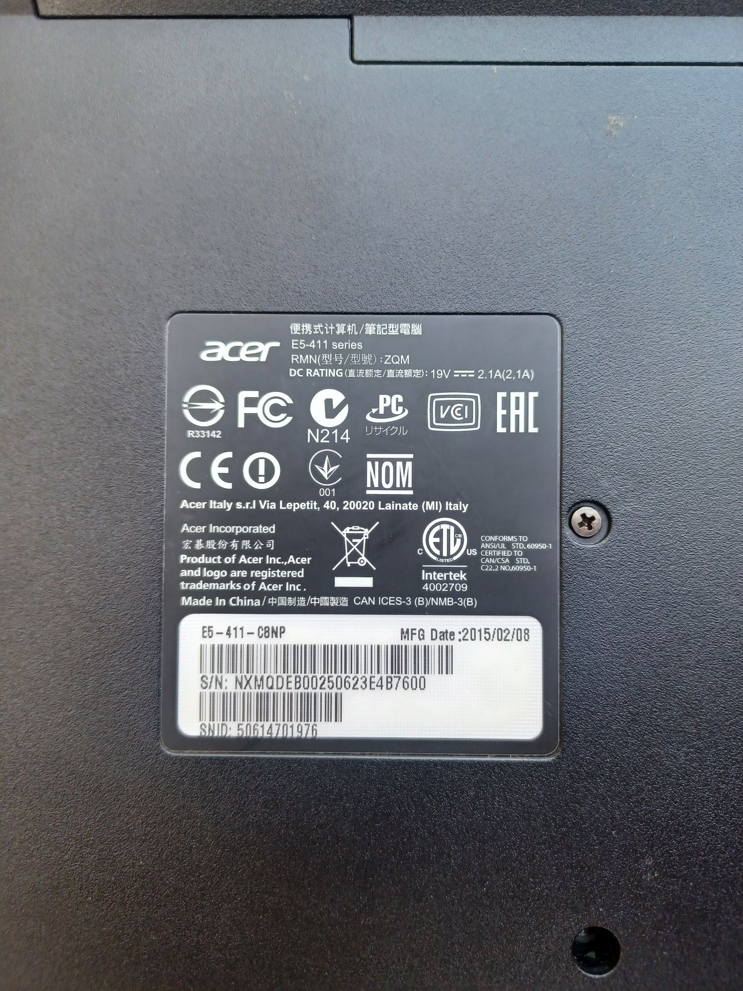 Computador portátil Acer E5-411 series