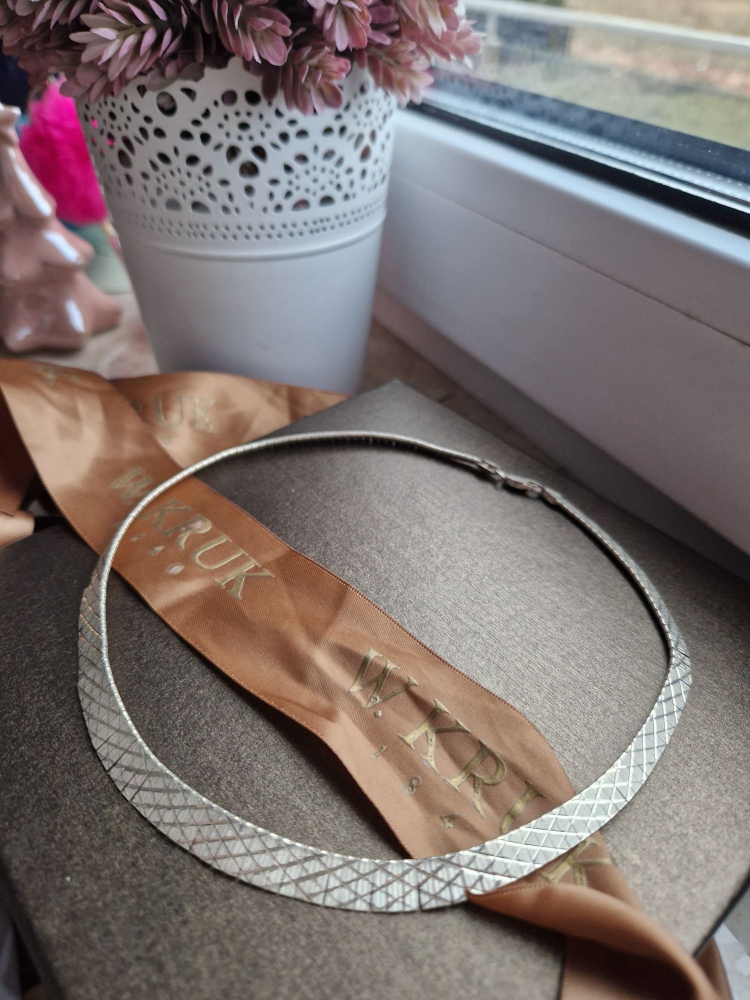 Naszyjnik Kolia W. KRUK Vintage zmijka tasma Srebro 925 diamentowane