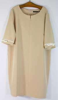 Sukienka beżowa klasyczna prosta elegancka marki bpc Rozmiar 52