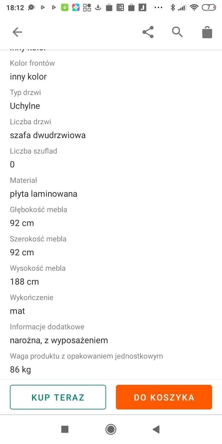 Szafa narożna 92 cm