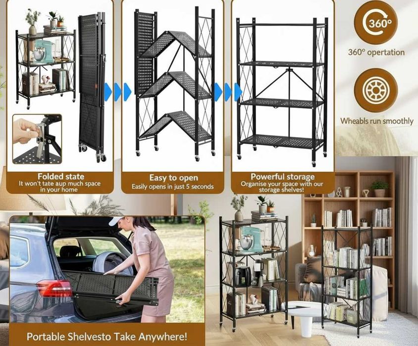 Songmics Regał Metalowy Składany Mobilny Półki Szafka